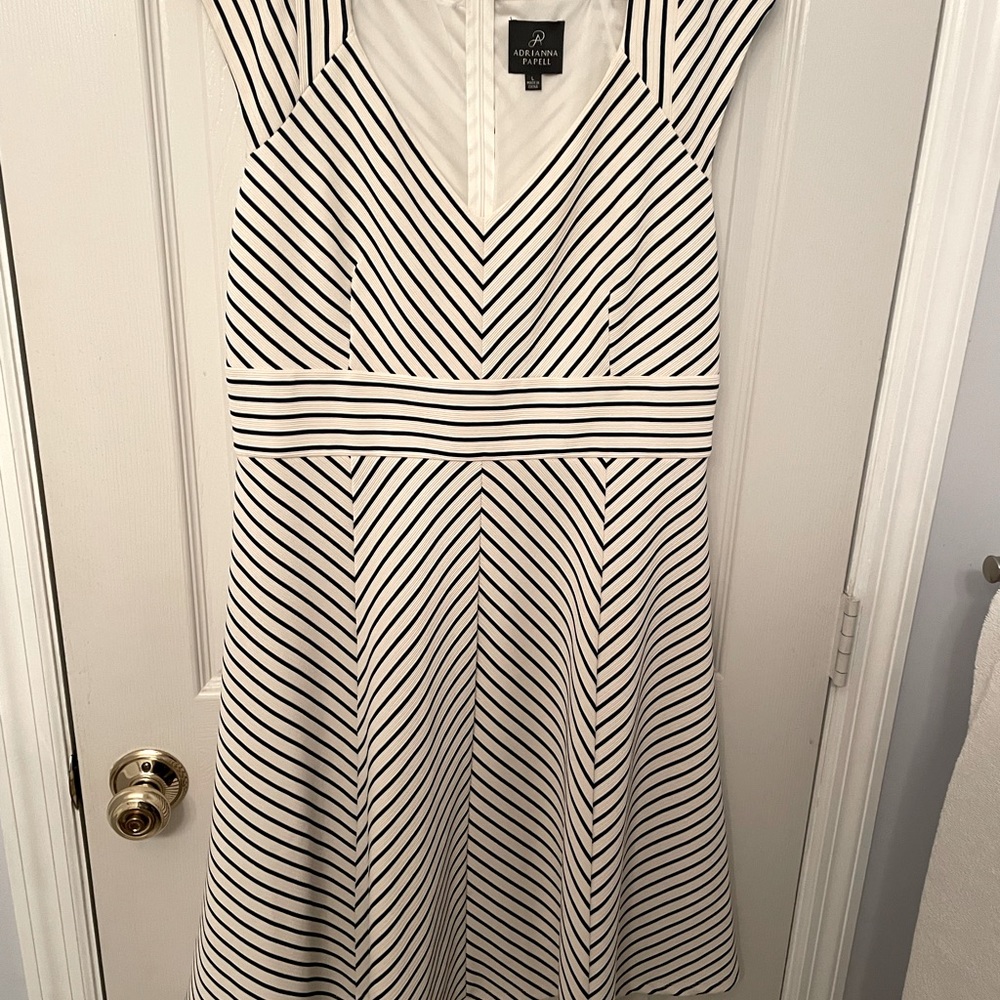 Like new Adrianna Papell navy and white fit and flare dress.